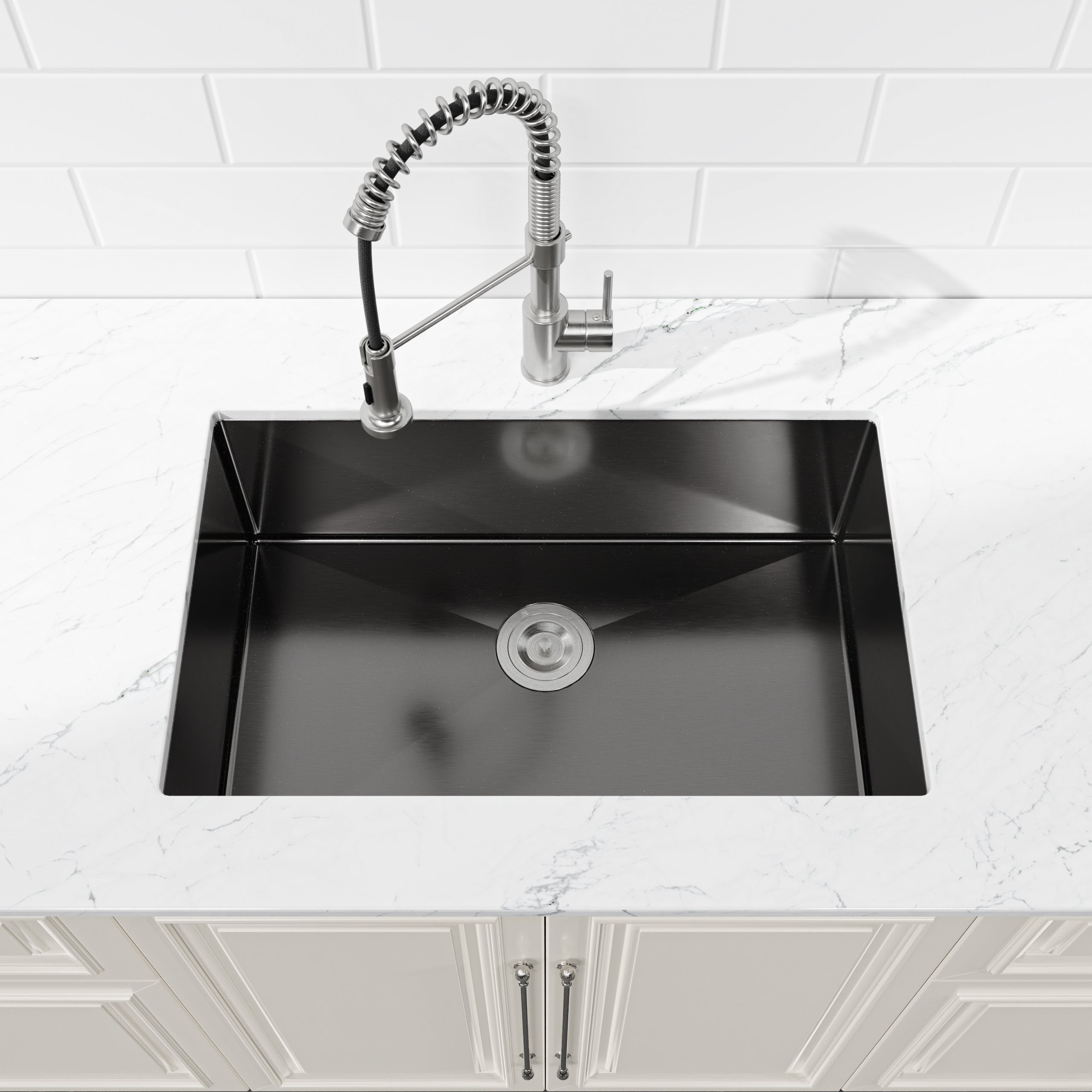 Stainless Steel Kitchen Sink, 30″x19″ Single Bowl, Undermount HandmadeSink in Black, with US Standard Drain and Hook, SS-BL-05