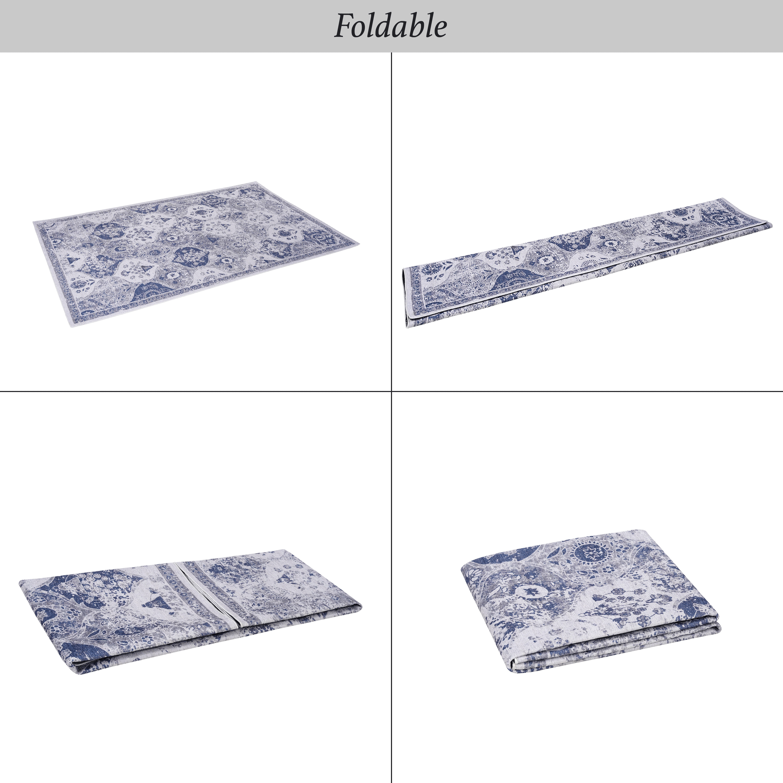 NAAR MAVAL Blue Washable Rug 5x8 Area Rug (Blue, 5' x 8')