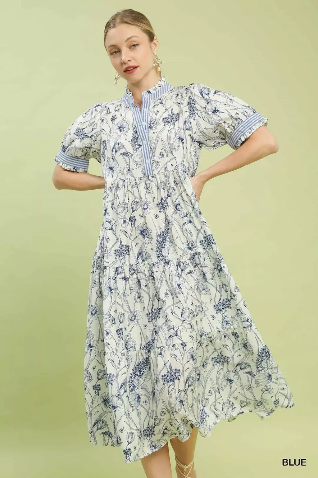 Umgee Floral Tiered Midi Dress with Ruffle Trim