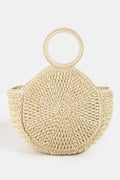 Fame Circle Handle Circle Straw Braided Hand Bag