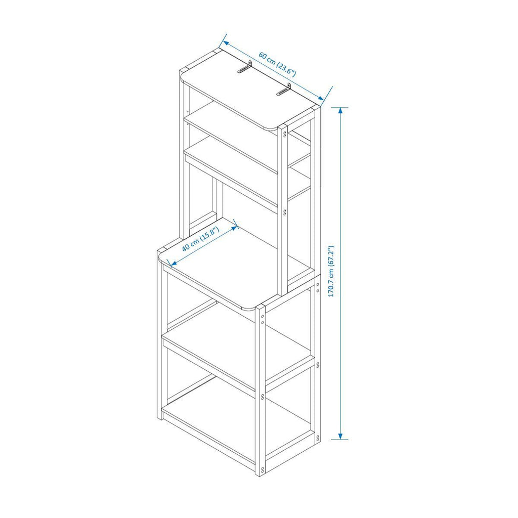 23.62' White and Rustic Brown color 5-Tier Bakers Rack for Kitchen with Storage, Coffee Bar, Kitchen Shelves,  Microwave Stand