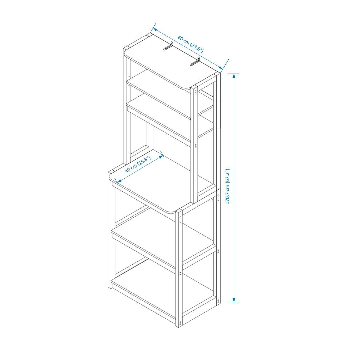 23.62' White and Rustic Brown color 5-Tier Bakers Rack for Kitchen with Storage, Coffee Bar, Kitchen Shelves,  Microwave Stand