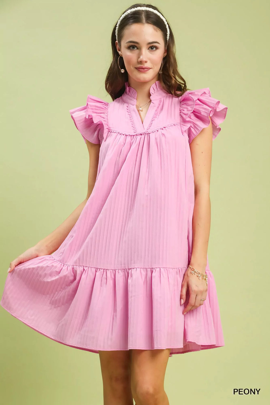 Umgee Flutter Sleeve Tiered Dress