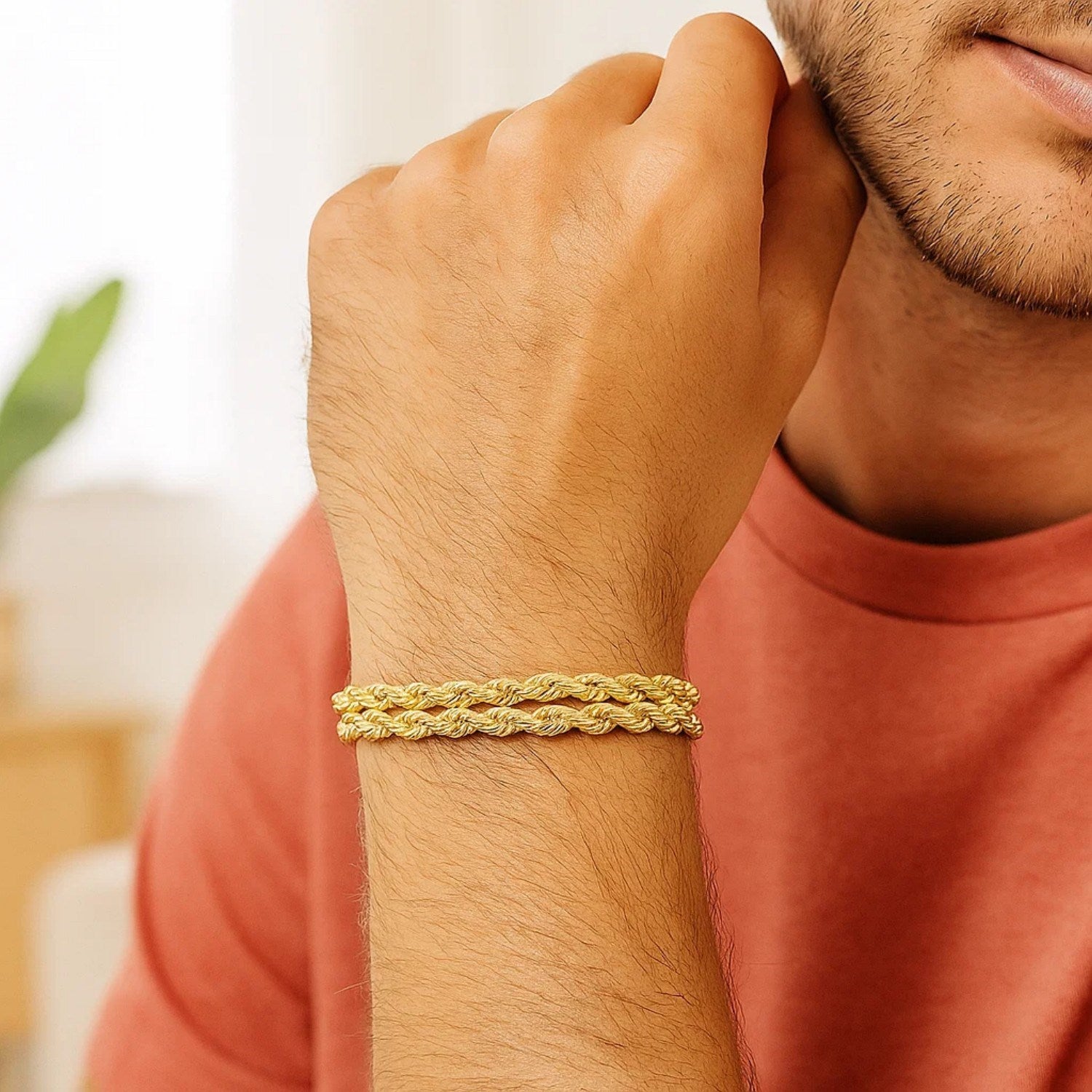 14k Yellow Gold Dual Row Rope Bracelet  (4.80 mm)