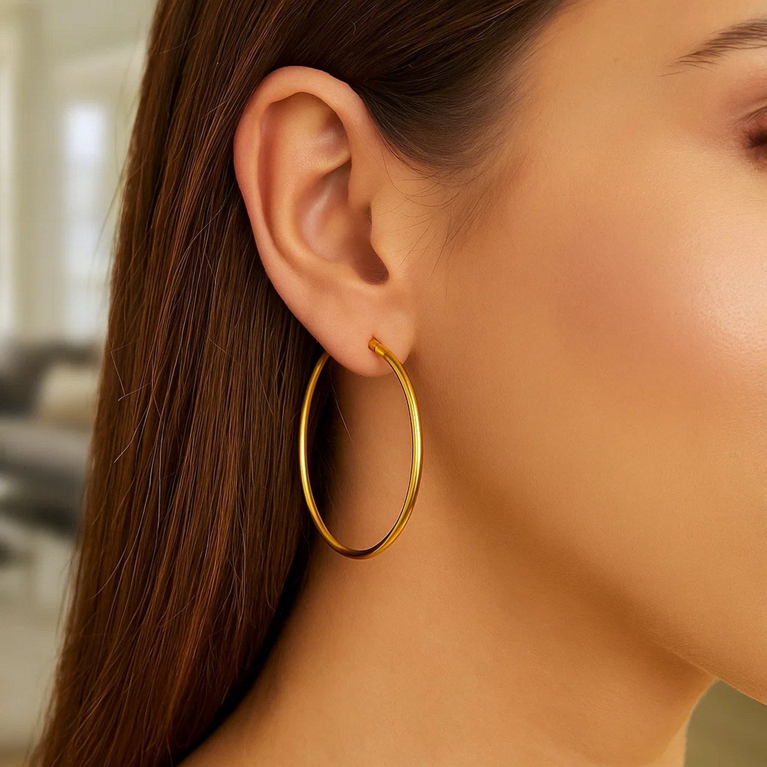 14k Yellow Gold Polished Hoop Earrings (2x45mm)