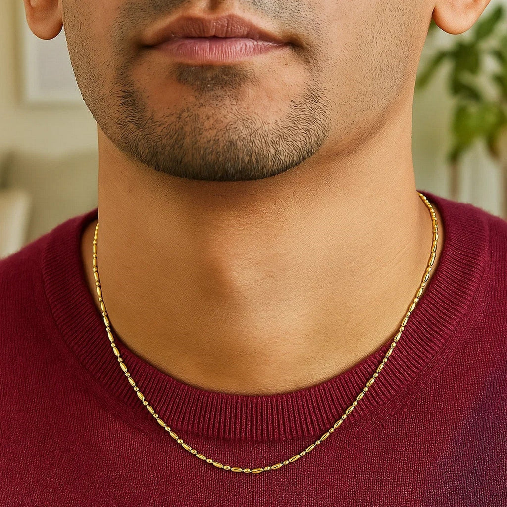 14k Yellow Gold Diamond-Cut Alternating Bead Chain (1.10 mm)