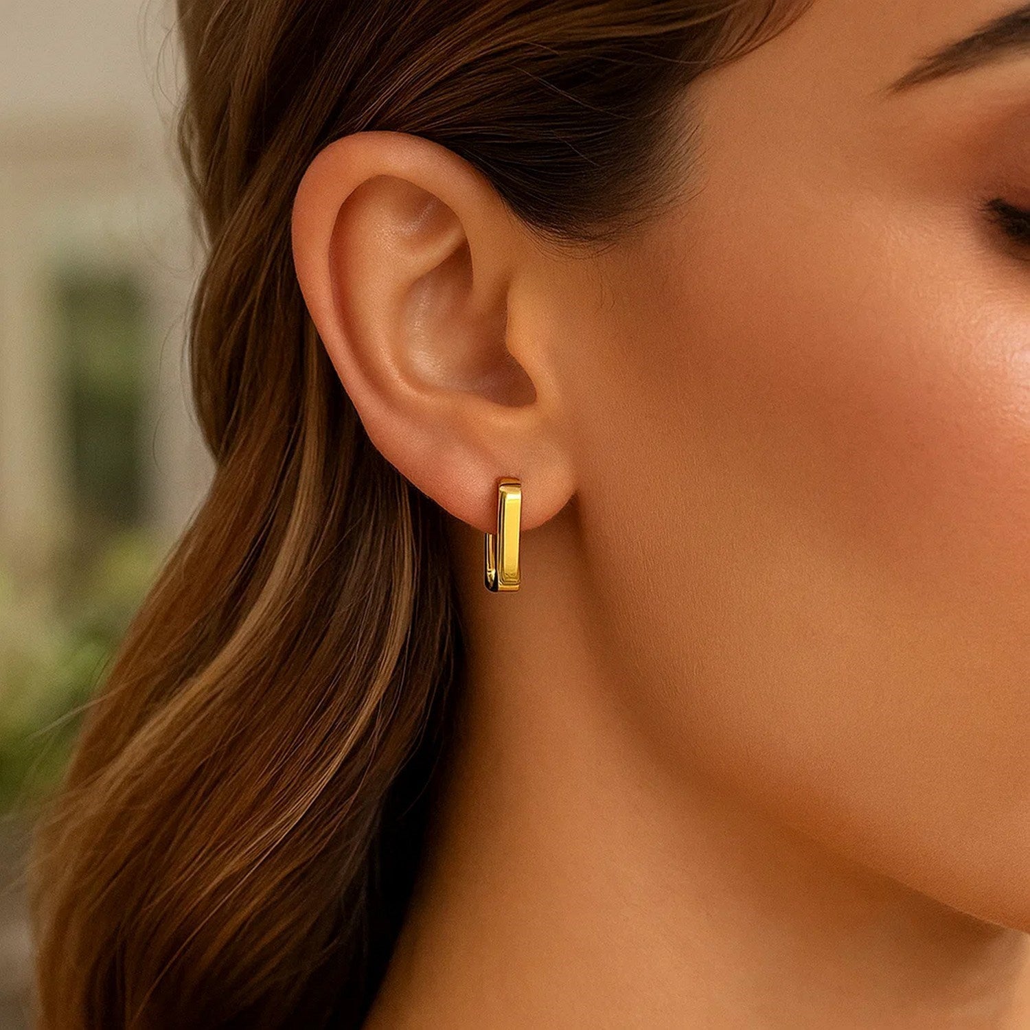 14k Yellow Gold Small Square Huggie Hoops