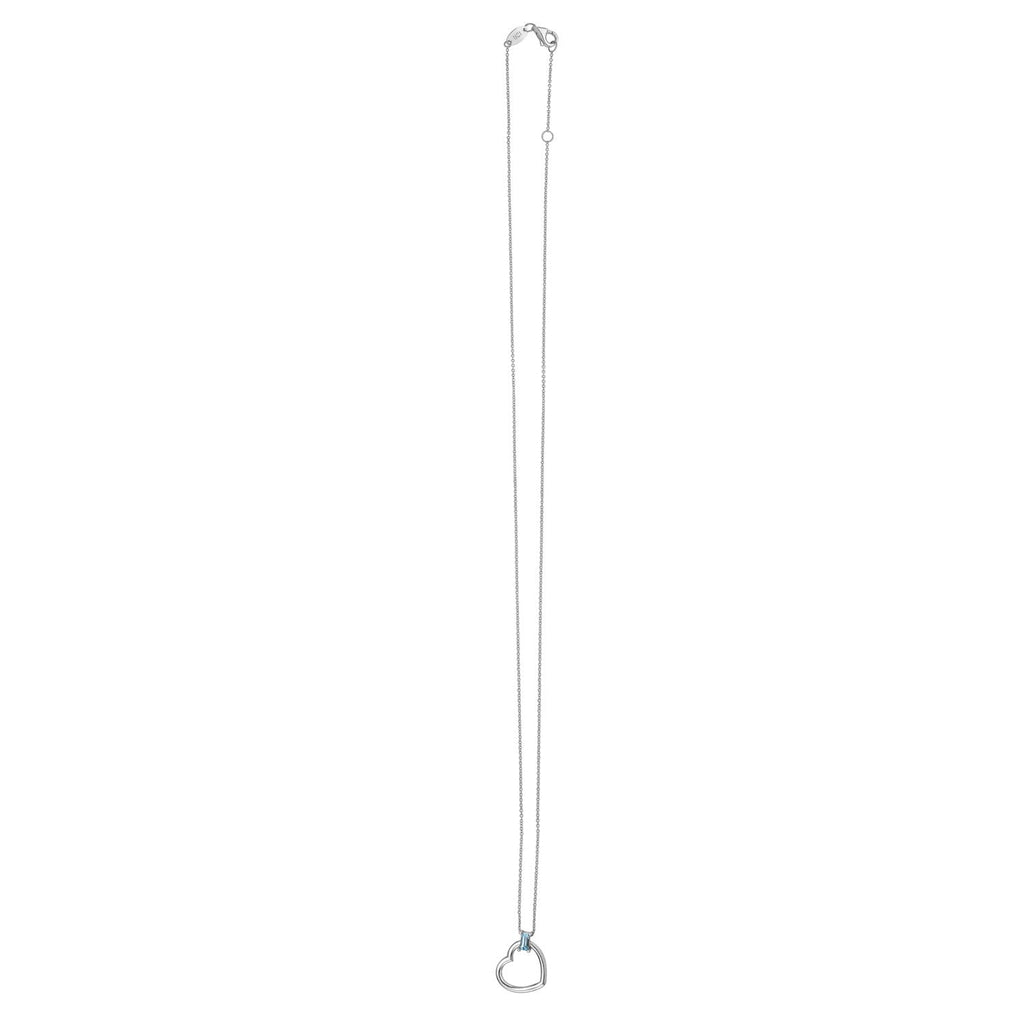 Blue Topez Baguette Heart Necklace in 14K White Gold