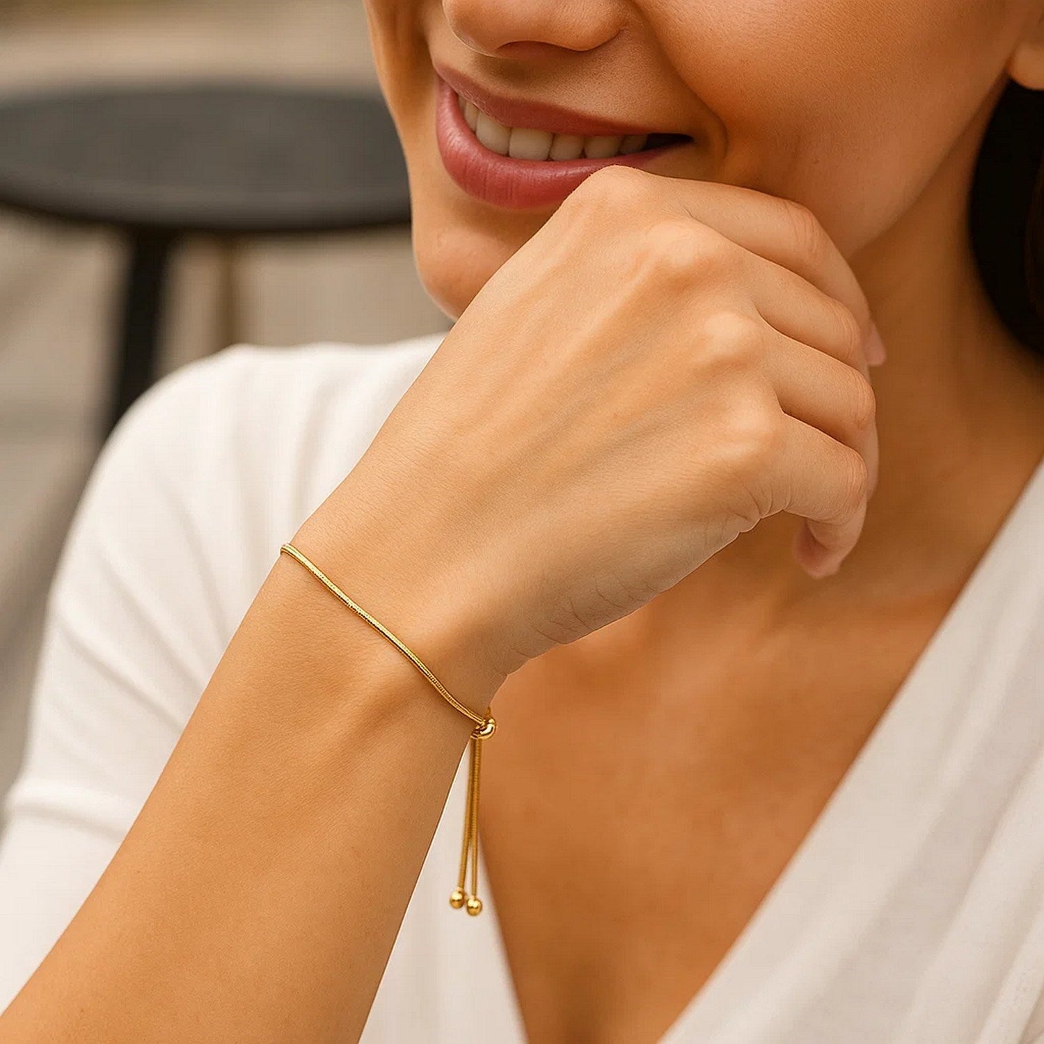 14k Yellow Gold Adjustable Lariat Style Heart Motif Bracelet (1.00 mm)