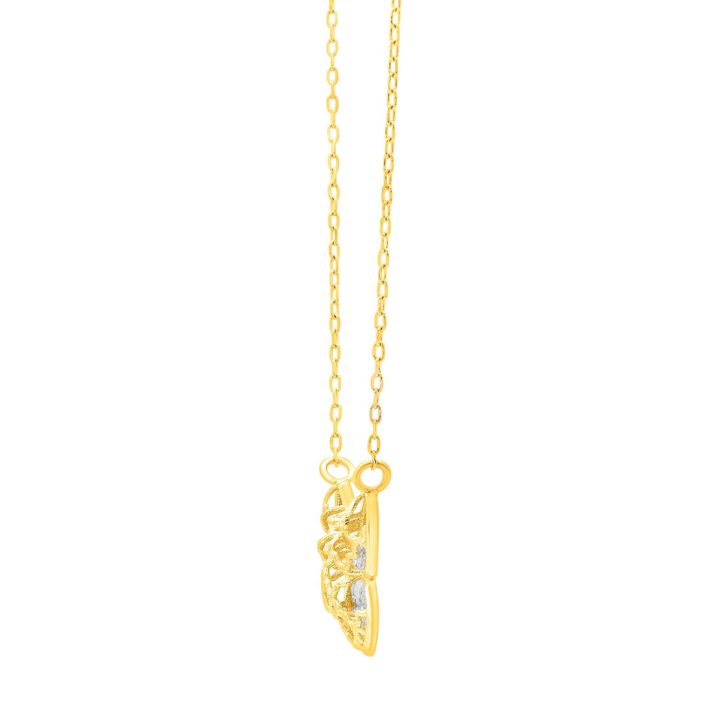 Checkered Butterfly Necklace in 14K Yellow Gold