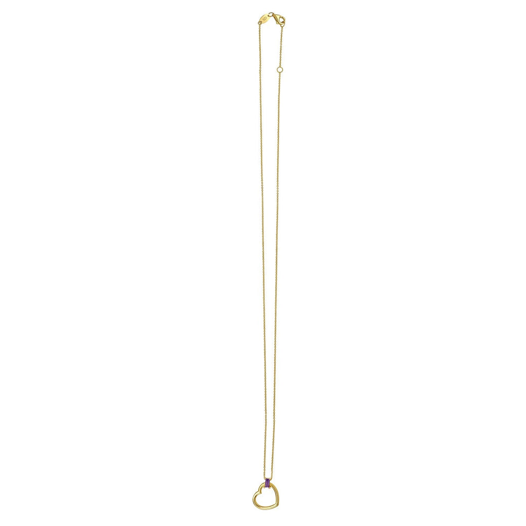 Amethyst Baguette Heart Necklace in 14K Yellow Gold