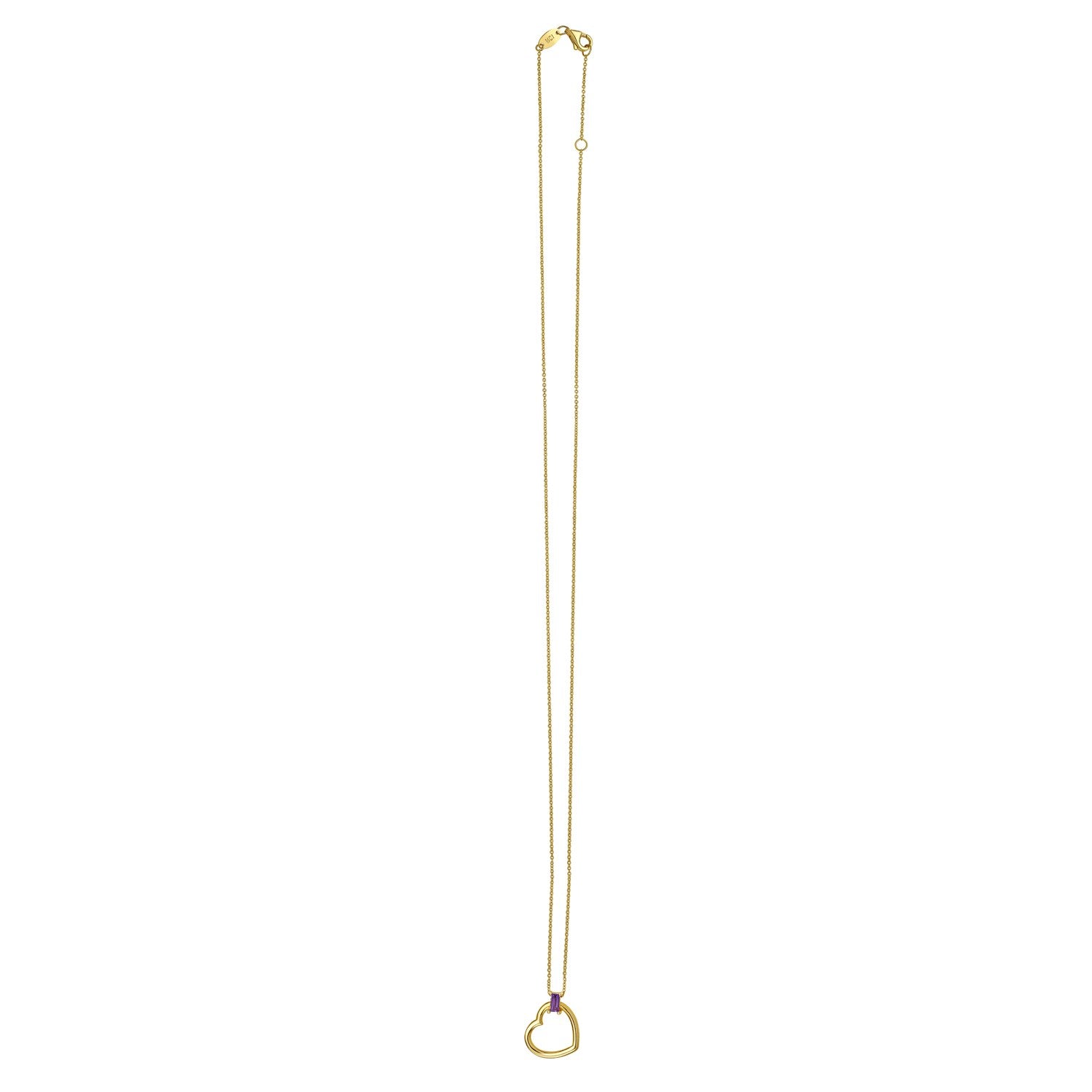 Amethyst Baguette Heart Necklace in 14K Yellow Gold