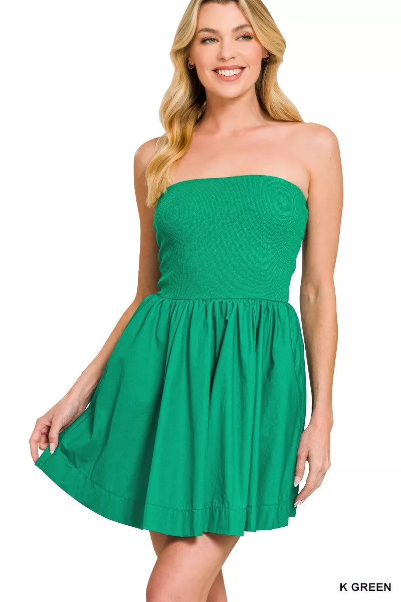 Zenana Combined Knit Tube Top Flare Mini Dress