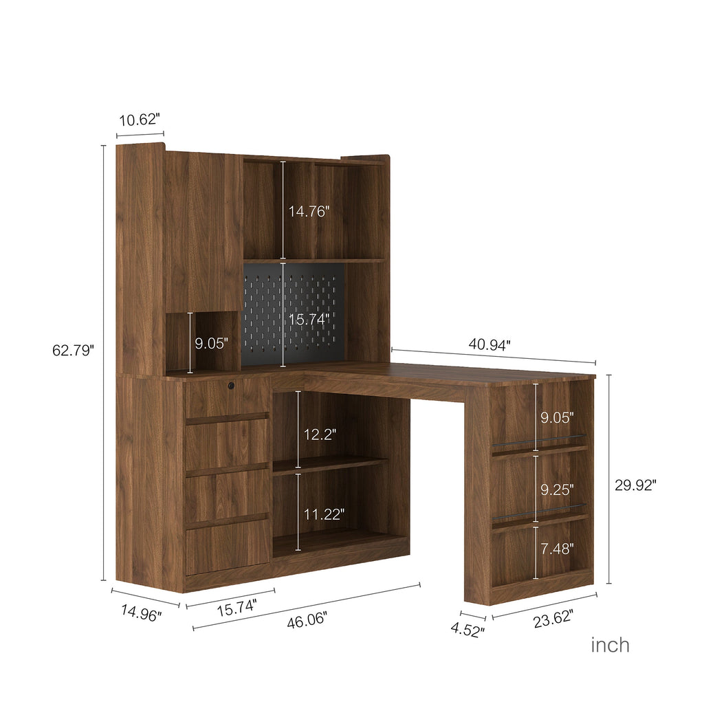 L Shaped Desk,Computer Desk with Drawers,Bookshelf,with LED Light,Modern Corner Desk,Home Office Desk,L-Shaped Study Table Writing Desk,Corner Gaming Computer Desk with Storage
