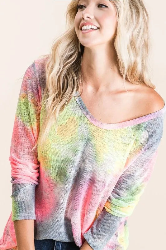BiBi Tie Dye Print Low Gauge Knit Top