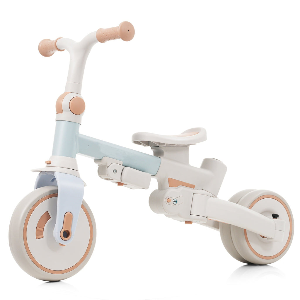 7 in 1 Baby Tricycle, Foldable Toddler Tricycle with Removable and Adjustable Parent Handle, Toddler Push Bike with Removable Pedal, Canopy, and Guardrail, Tricycle for 12-72 Months, blue