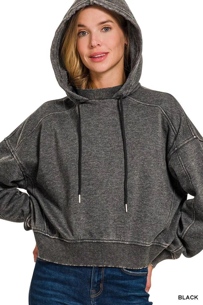 Zenana Acid Wash Fleece Hoodie
