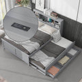 Full Size Platform Bed with Storage Headboard, USB, Twin Size Trundle and 3 Drawers, Gray