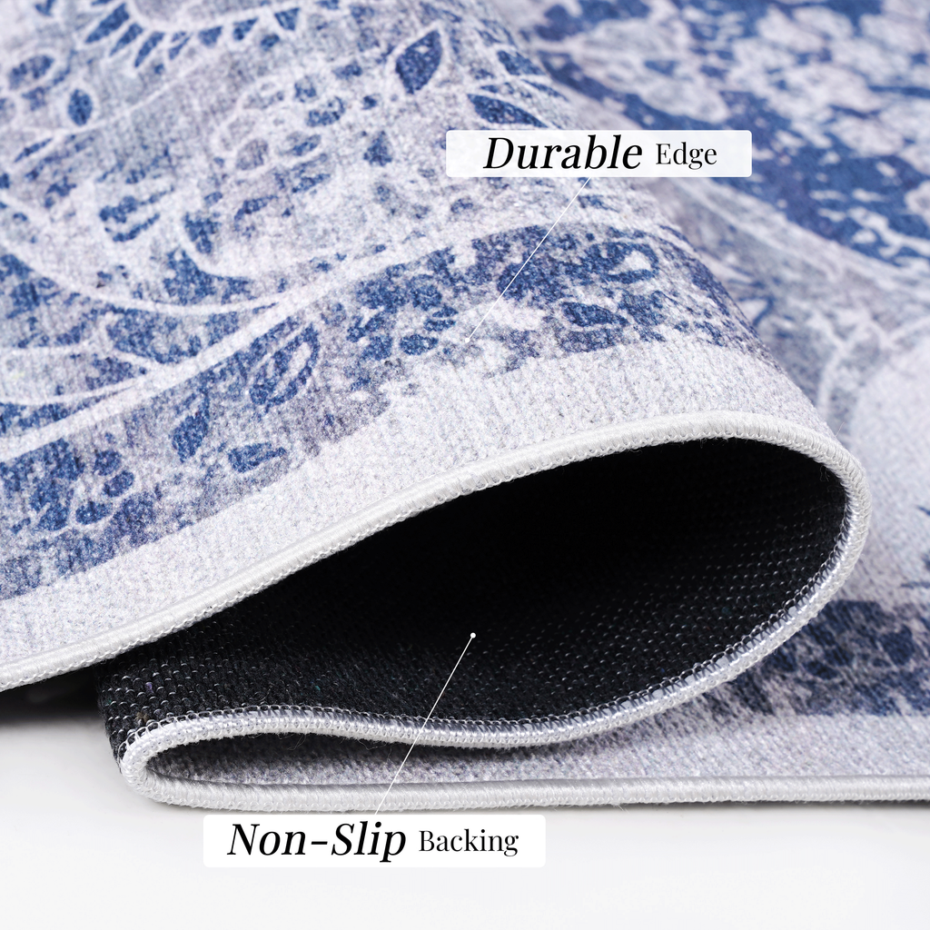 NAAR MAVAL Blue Washable Rug 5x8 Area Rug (Blue, 5' x 8')