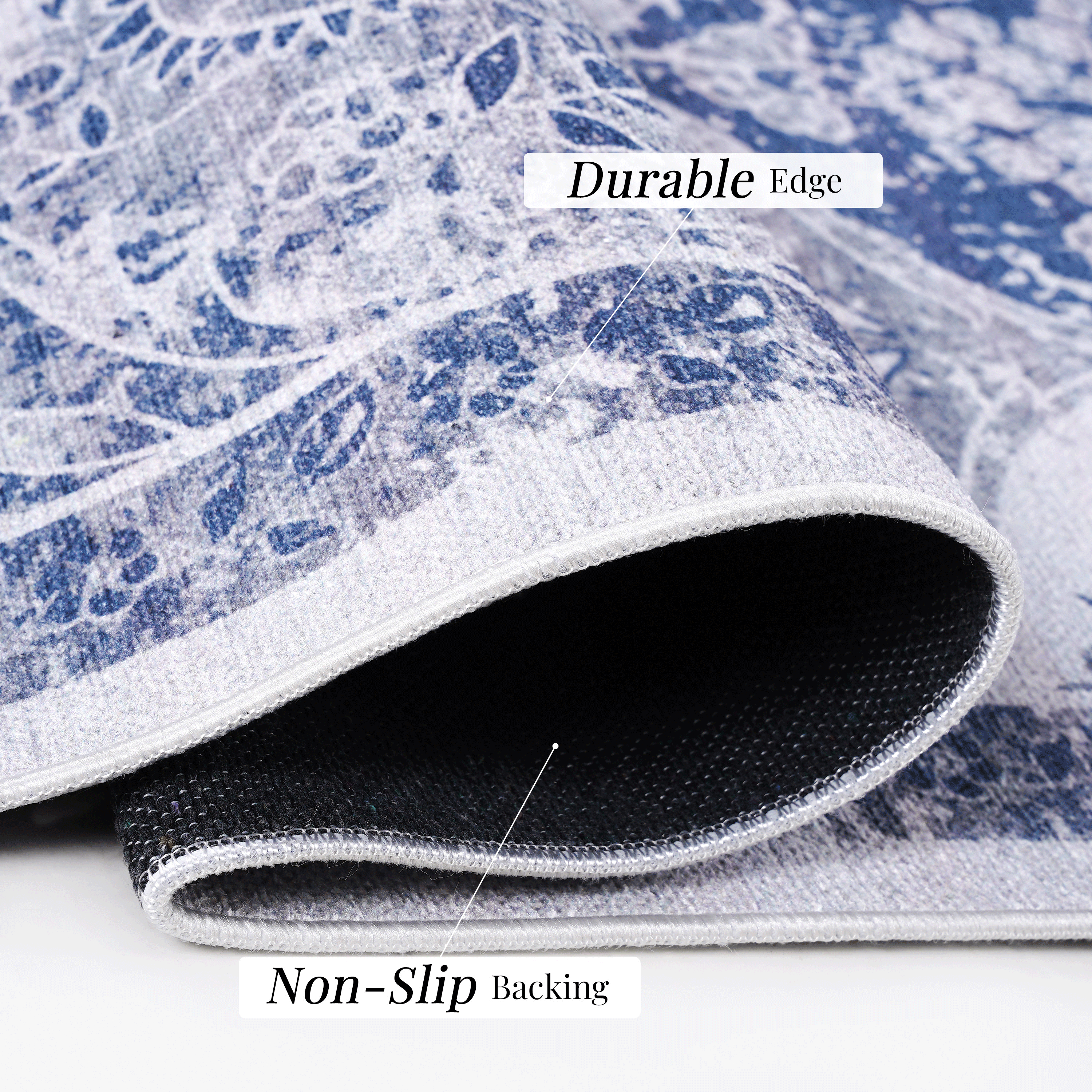 NAAR MAVAL Blue Washable Rug 5x8 Area Rug (Blue, 5' x 8')