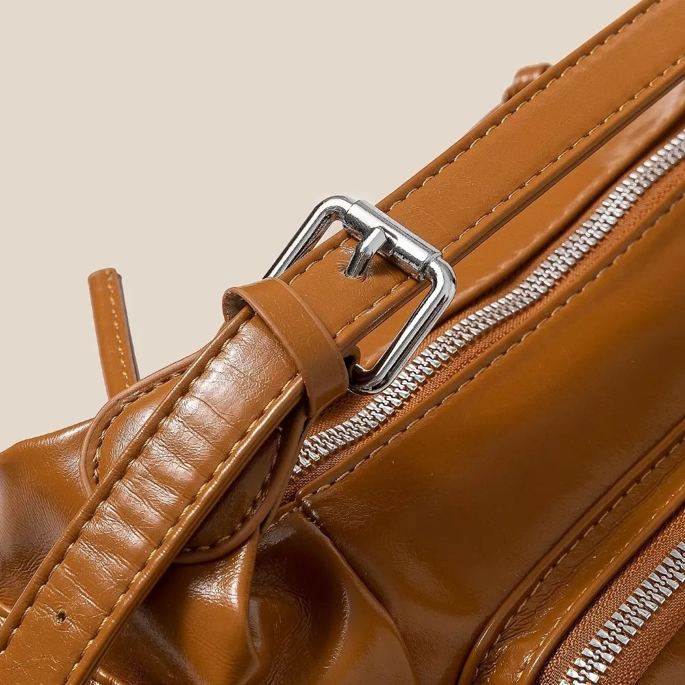 Fame Glossy Faux Leather Multi Pocket Hand Bag