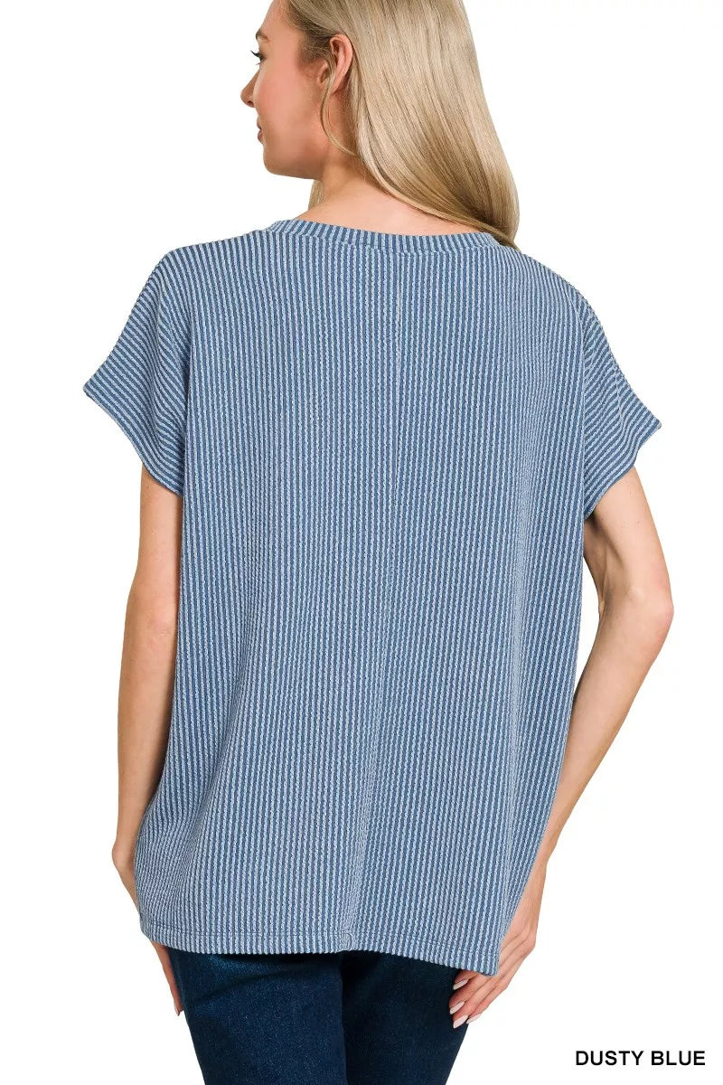 Zenana Raised Rib Front Pocket Boxy Top