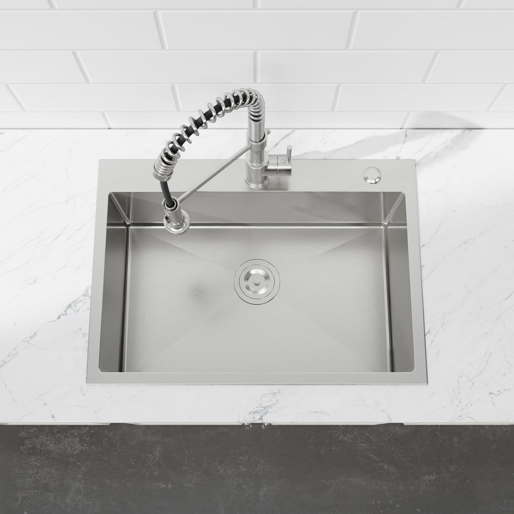 Stainless Steel Kitchen Sink, 27″x19″ Single Bowl, Overmount Handmade Sink in Dark Gray, with US Standard Drain and Hook
