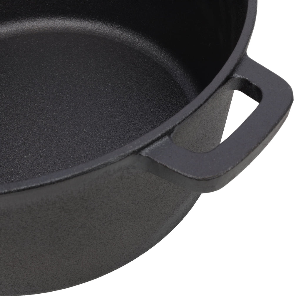 2 in 1 Pre-Seasoned Cast Iron Dutch Oven With Dual Handles, Outdoor Camping Deep Pot for Camping Fireplace Cooking BBQ Baking Campfire, 5 Quart.With 1pc Iron Pot Rack.