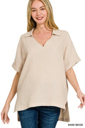 Zenana Double Gauze Short Sleeve High-Low Top