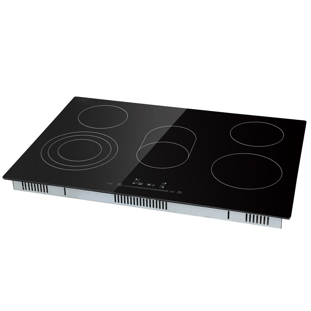 Built in Electric Stove Top, 30.3 x 20.5 inch 5 Burners, 240V Glass Radiant Cooktop with Sensor Touch Control, Timer & Child Lock Included, 9 Power Levels for Simmer Steam Slow Cook Fry