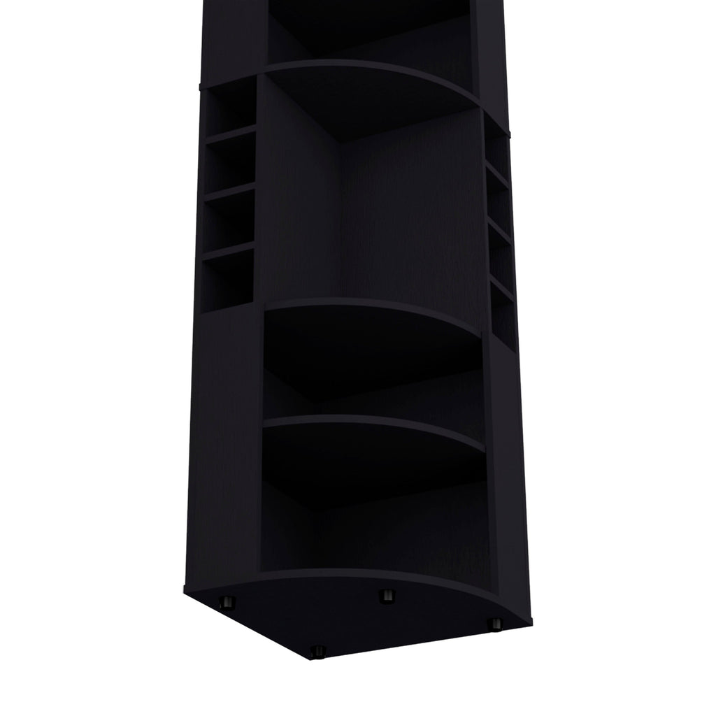 71' Corner Bar Cabinet with Five Shelves, Eight Bottle Cubbies and Stemware,Black