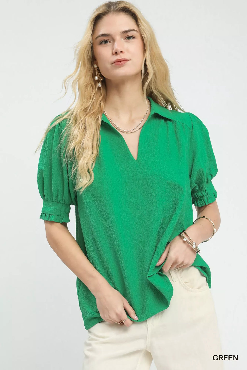 Umgee Seersucker Puff Sleeve Blouse