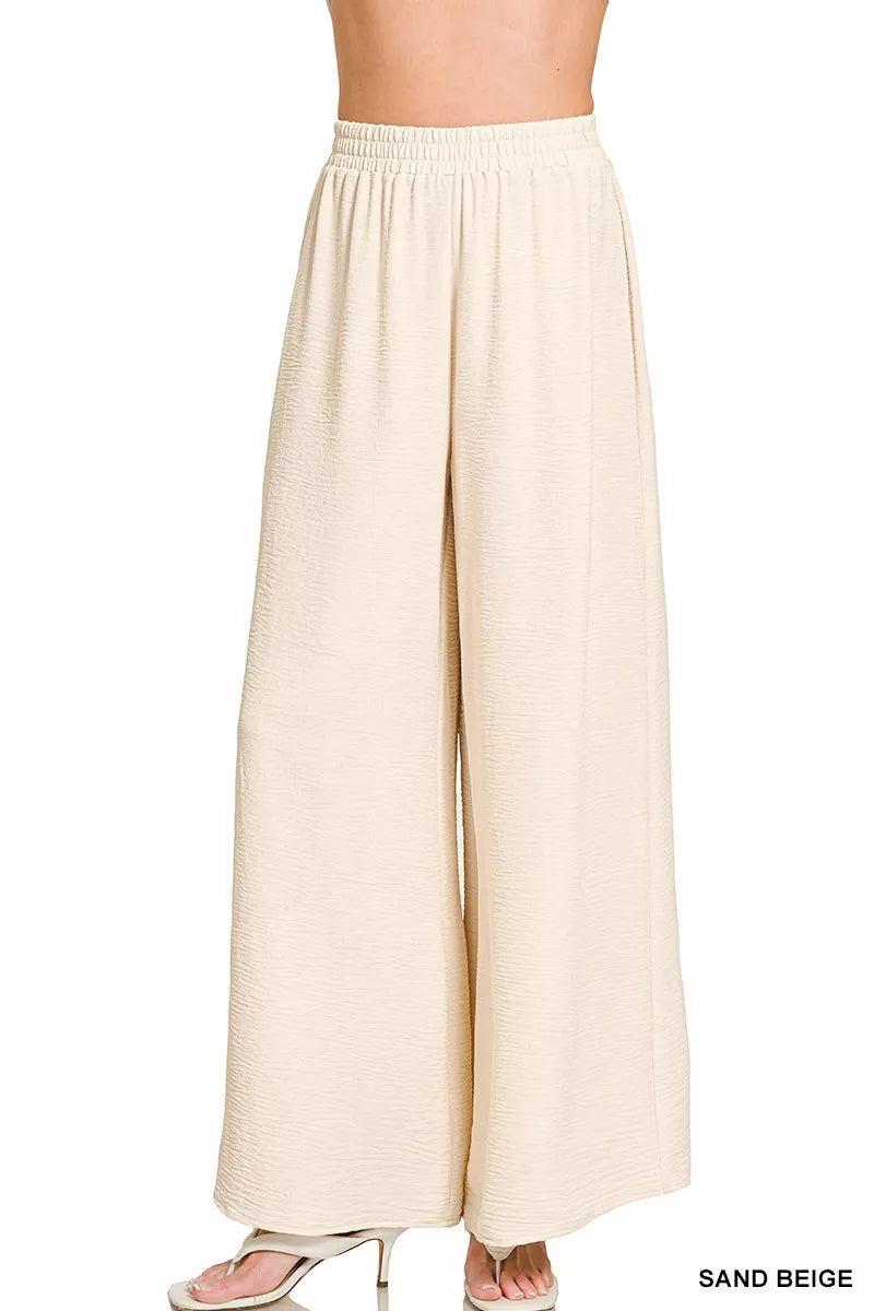 Zenana Woven Airflow Elastic Waistband Pants