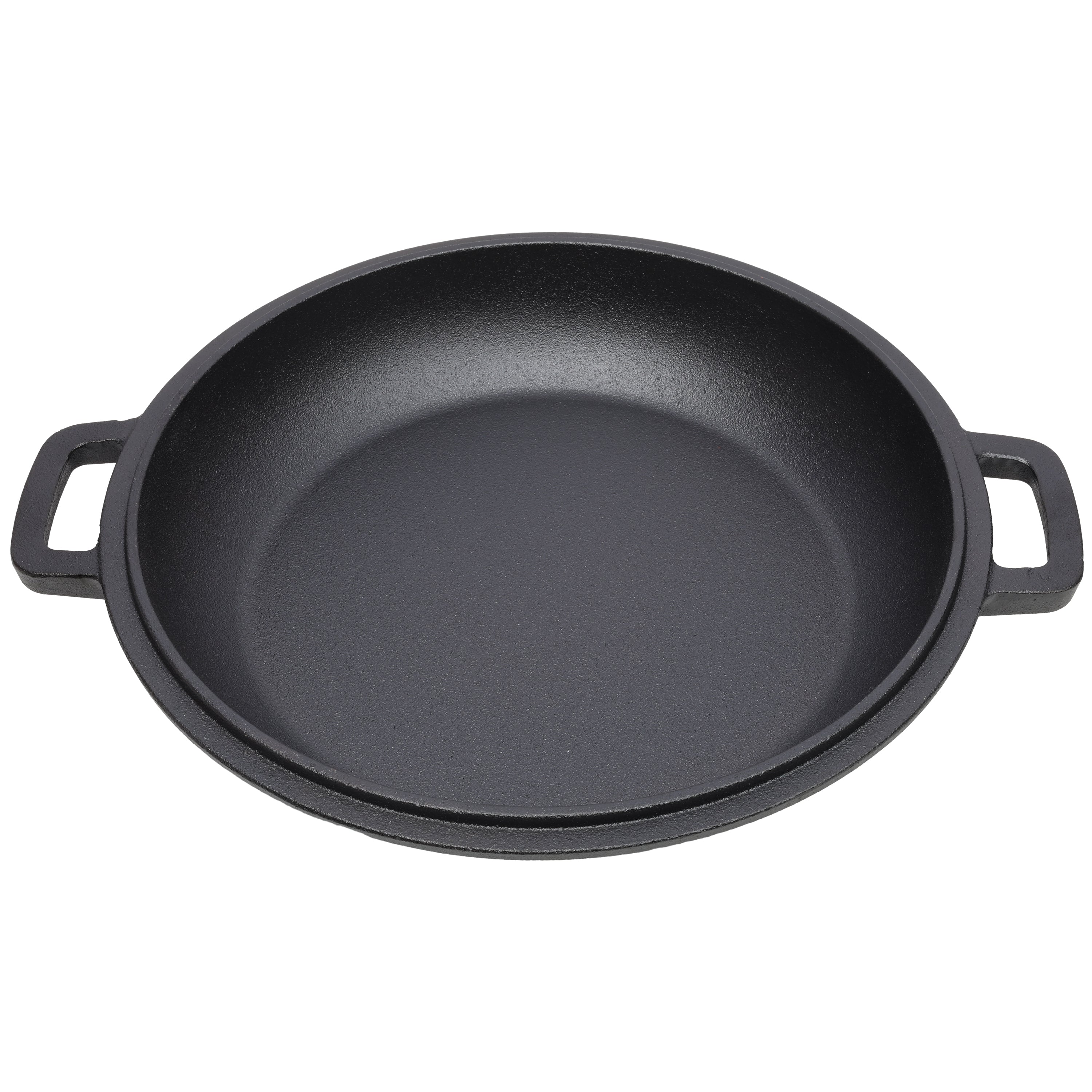 2 in 1 Pre-Seasoned Cast Iron Dutch Oven With Dual Handles, Outdoor Camping Deep Pot for Camping Fireplace Cooking BBQ Baking Campfire, 5 Quart.With 2pcs Silicone Handel Covers.