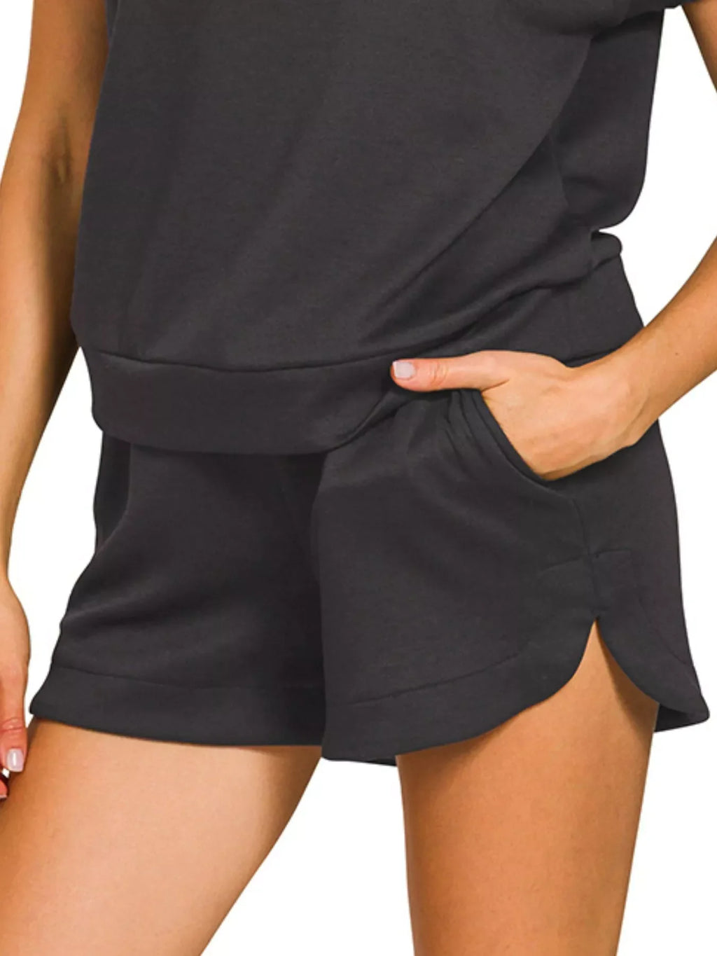 Zenana Scuba High Neck Half Zip Top and Dolphin Shorts Set