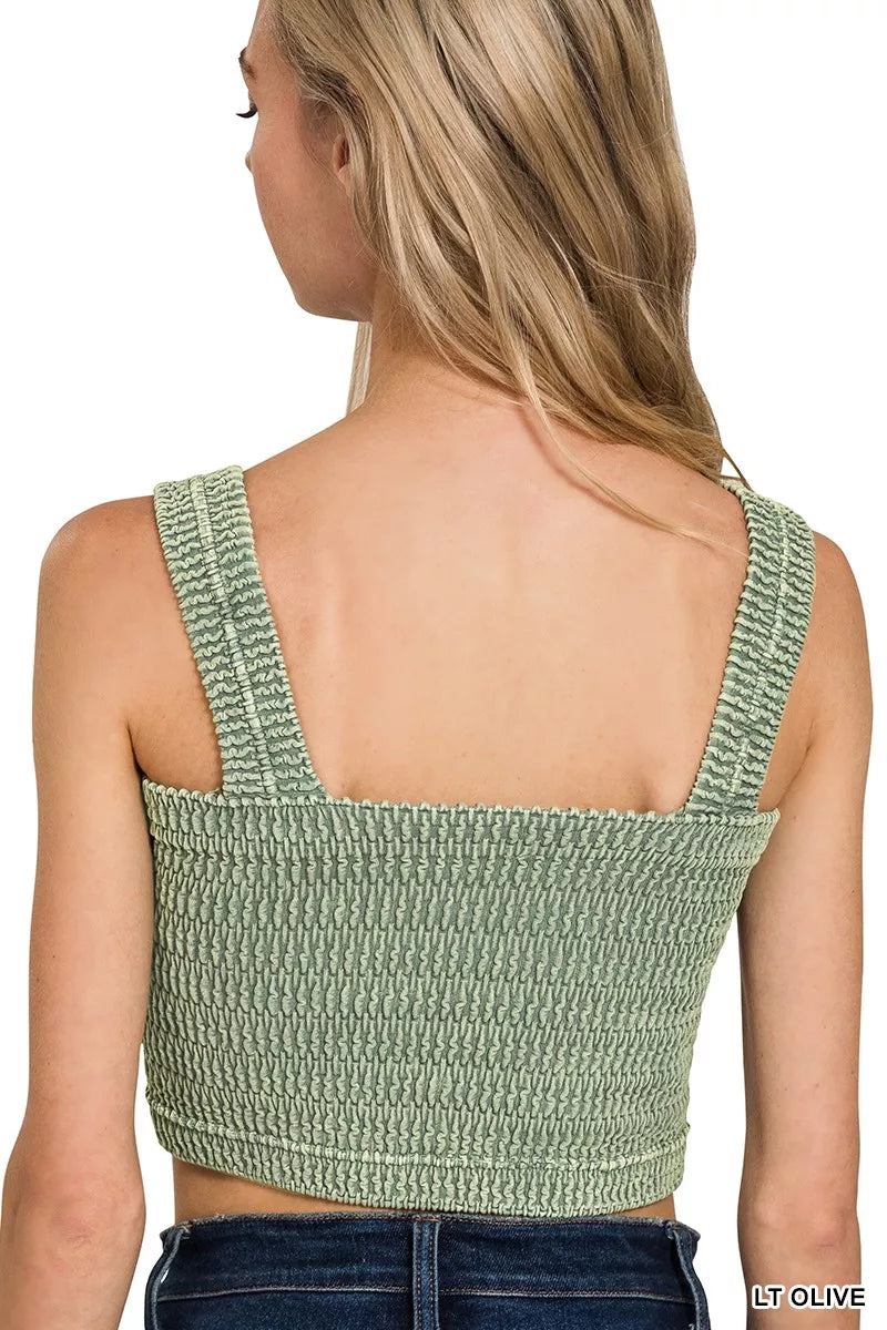 Zenana Seamless Winkle Stone Washed Bra Top