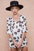 BiBi Leopard Printed V Neck Woven Top with Ruffled