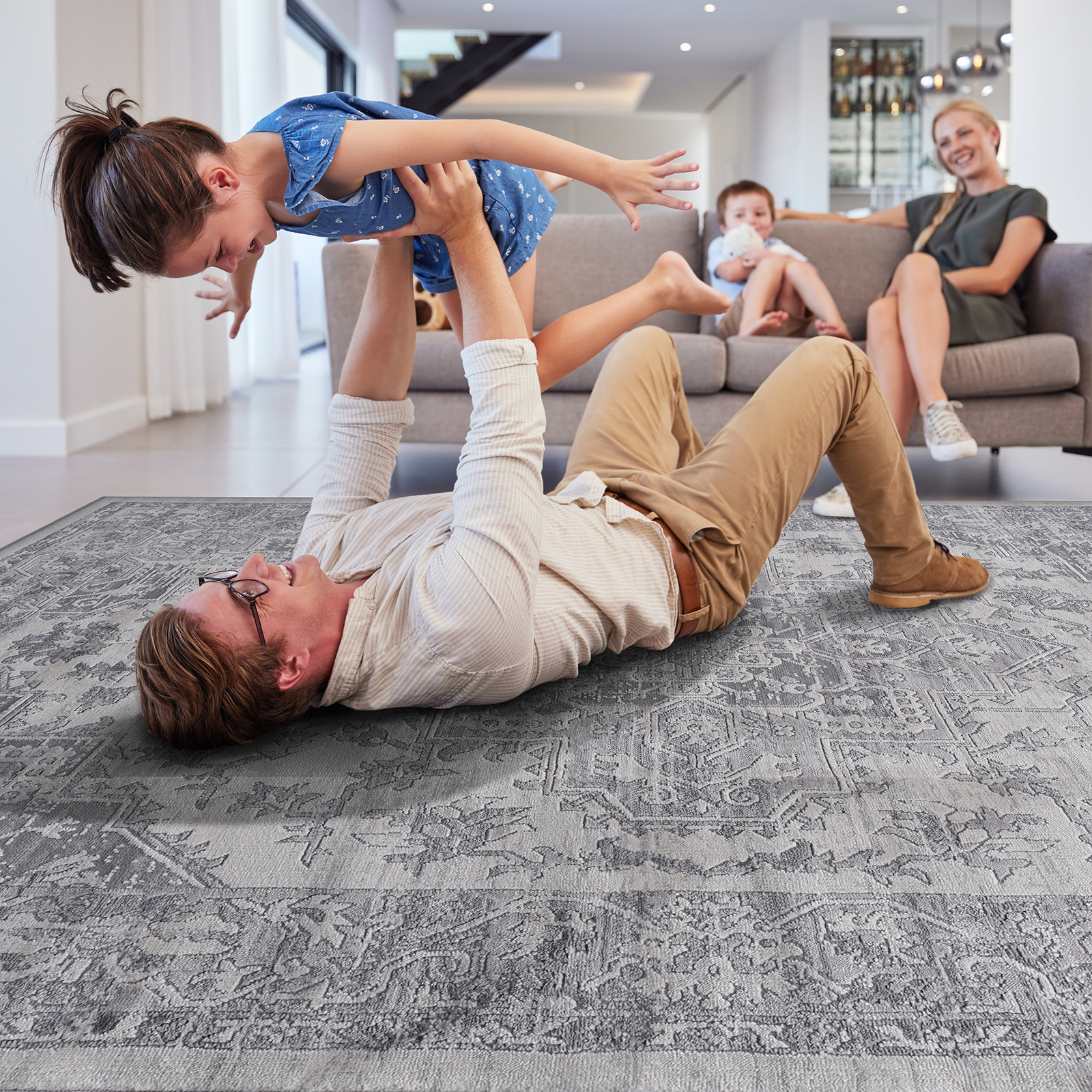 NAAR MARFI Collection 2X8 Silver / Oriental Runner Rug
