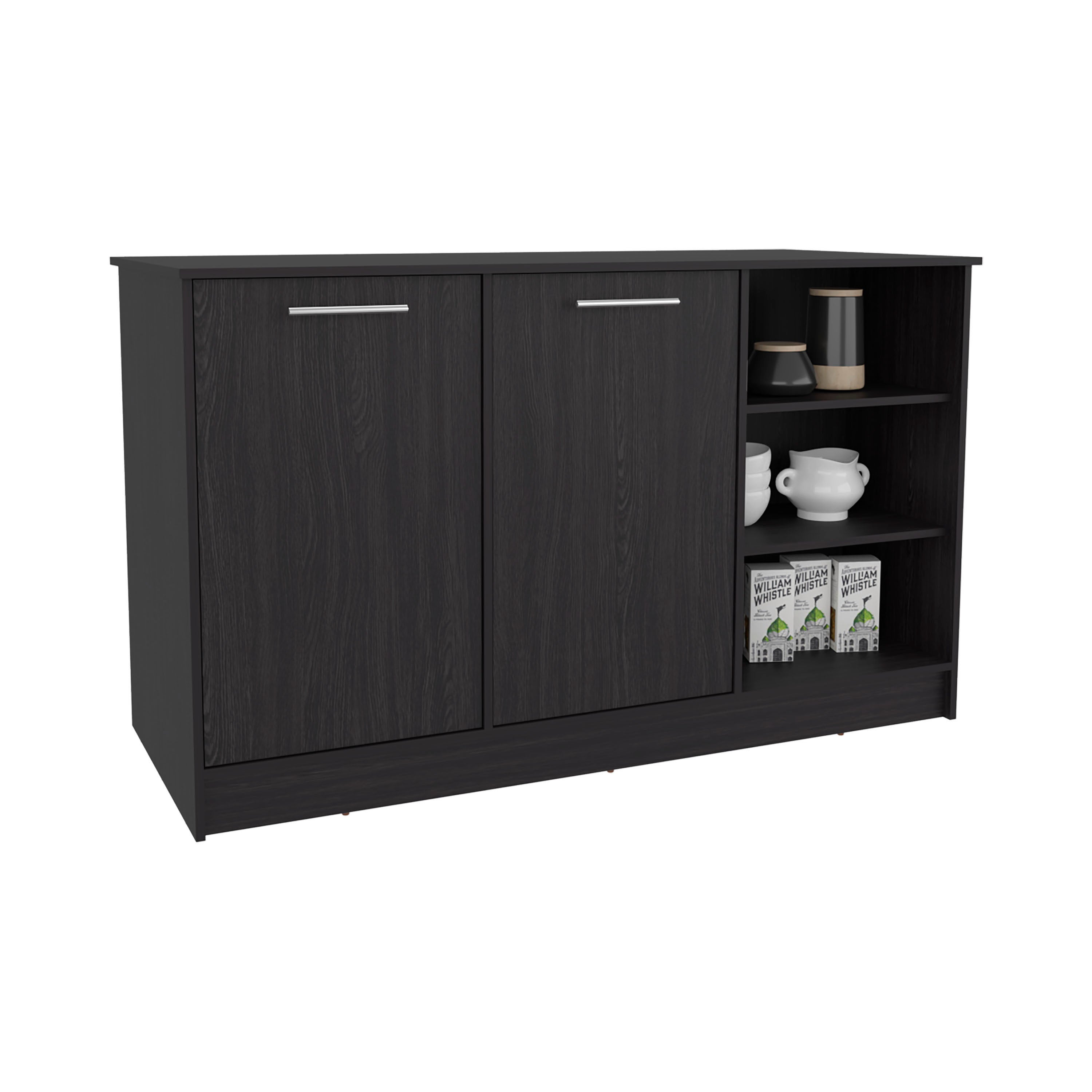 Kitchen Island Two Cabinets, Three Open Shelves