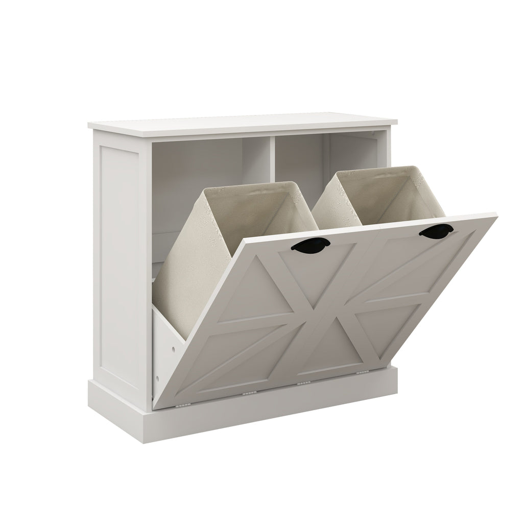 Two-Compartment Tilt-Out Laundry Sorter Cabinet-White