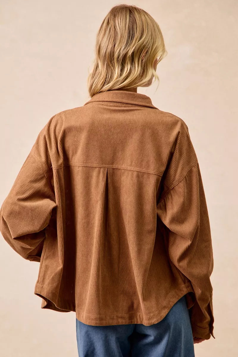 BiBi Corduroy Relaxed Fit Shacket with Back Pleat