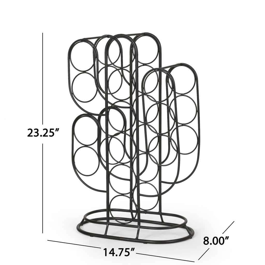 Modern Industrial Tabletop Wine Rack with Cactus Design in Black Metal for 13 Bottles