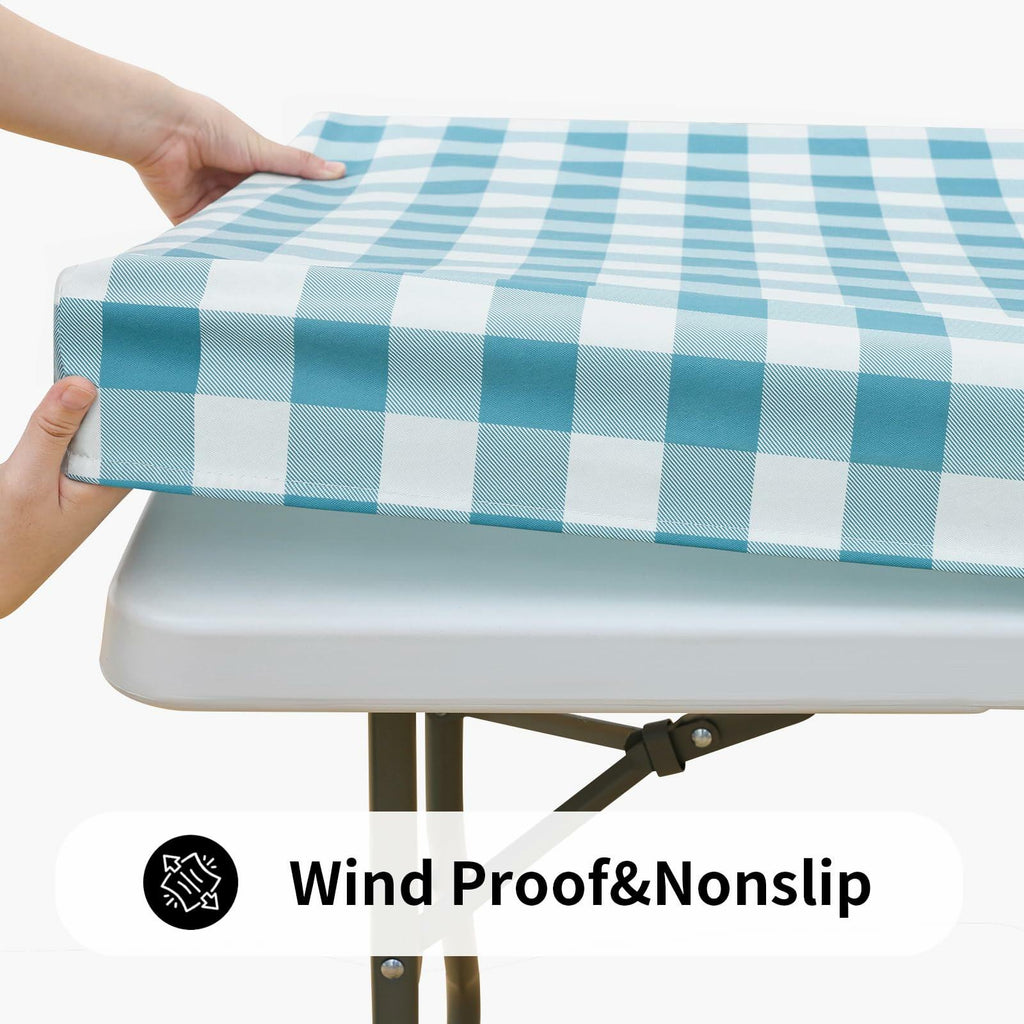 Smiry Rectangle Waterproof Vinyl Picnic Tablecloth 30x72 White Orange Plaid