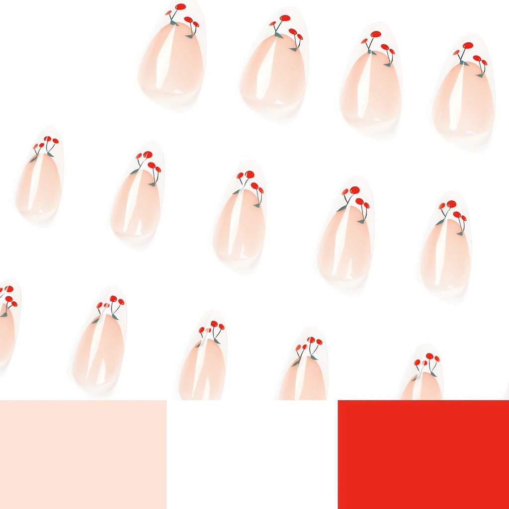 24 Pcs Light Green Press On Nails Short Square Flower Designs Acrylic