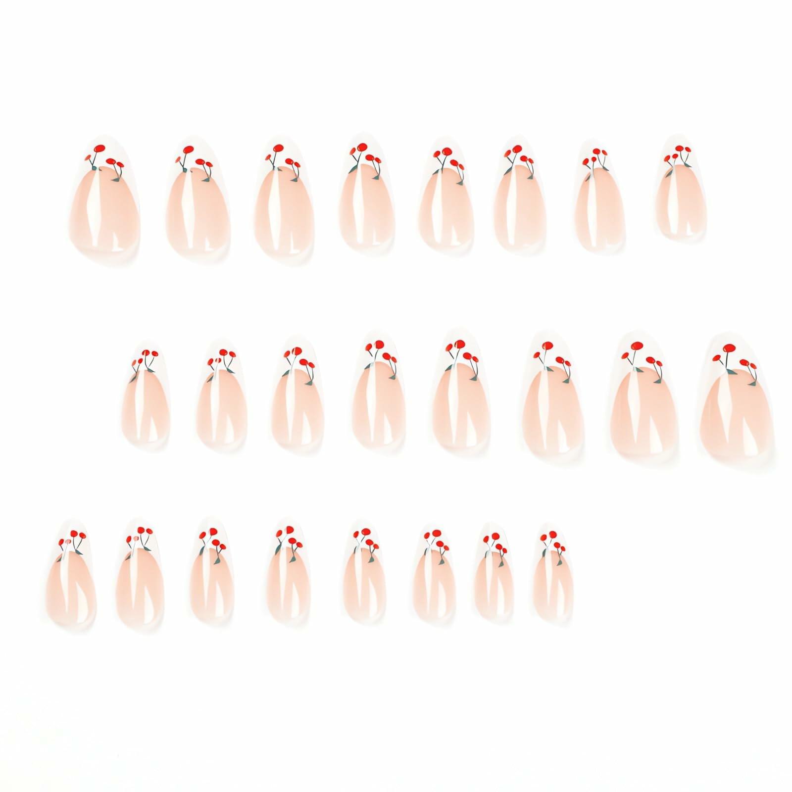 24 Pcs Light Green Press On Nails Short Square Flower Designs Acrylic