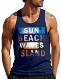Men's Graphic Letter Printed Muscle Tank Top Blue Size Large
