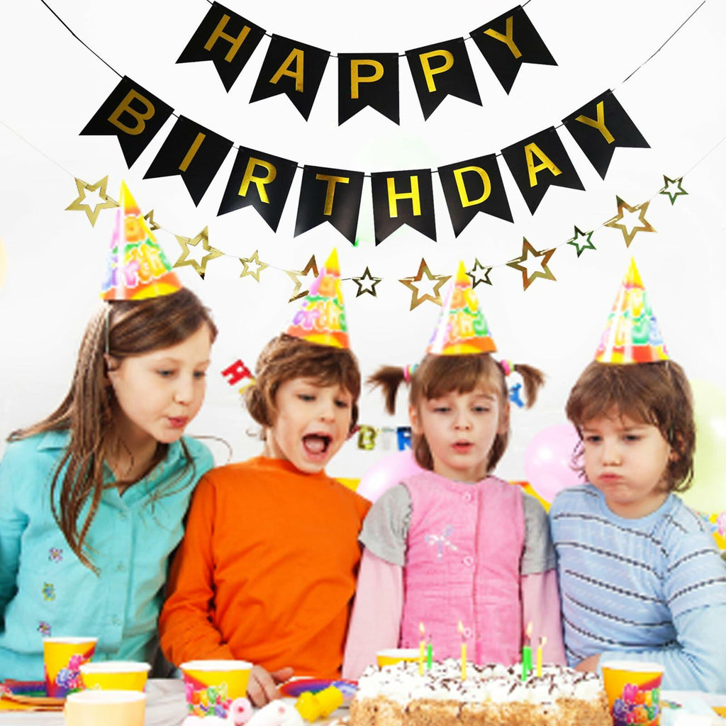 GLASNES Happy Birthday Banner Decoration Kit Black and Gold Party Supplies