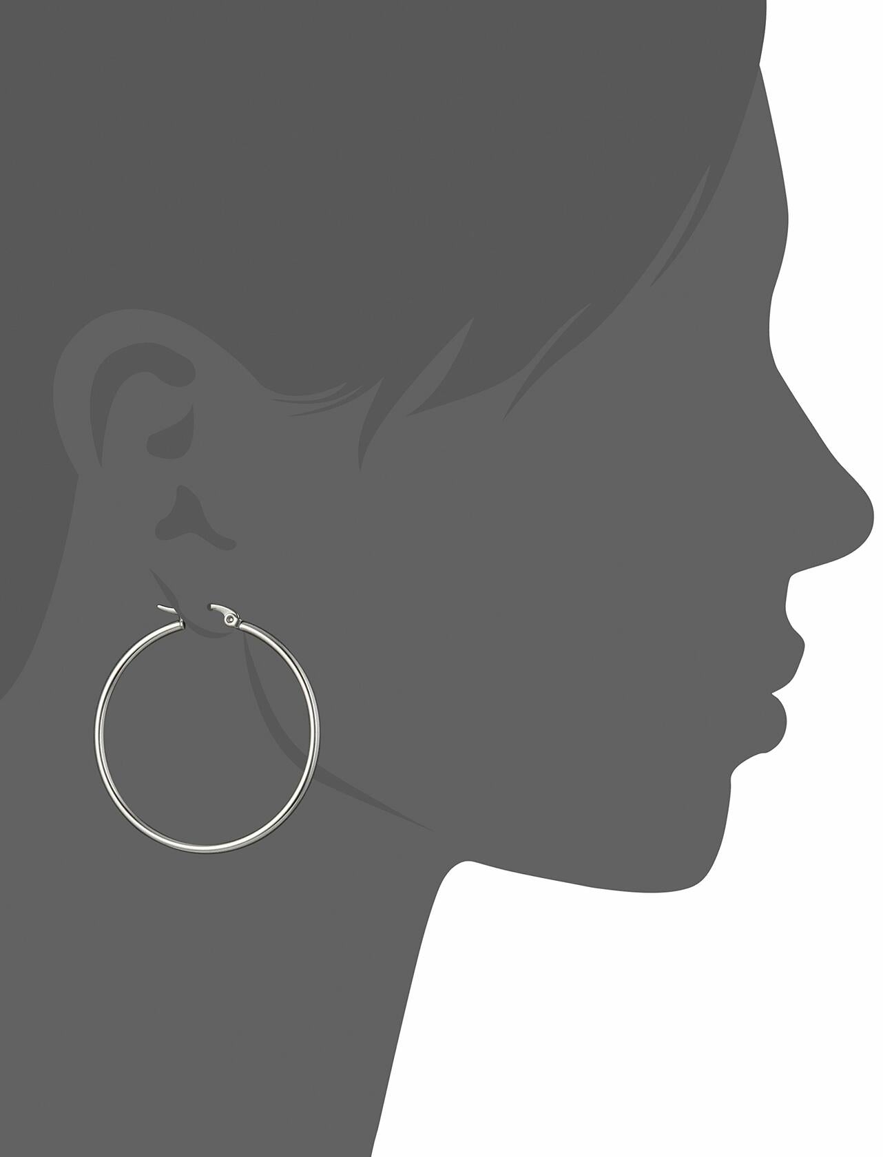 Amazon Essentials Stainless Steel Rounded Tube Hoop Earrings 40mm Silver