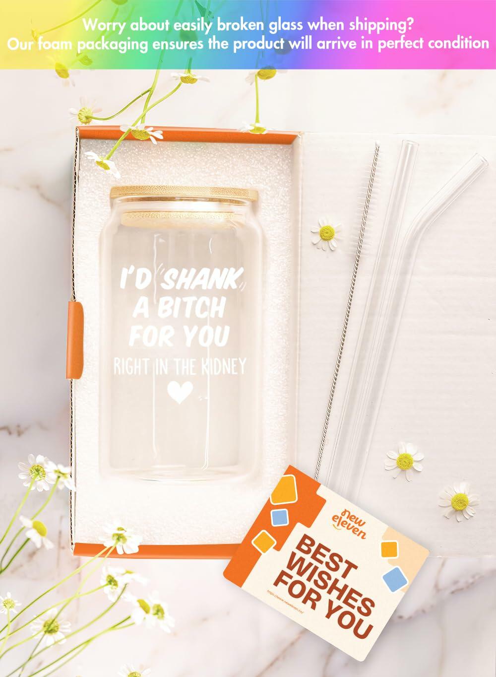 NewEleven Friendship Coffee Glass 16 Oz Gift for Women Female Bestie