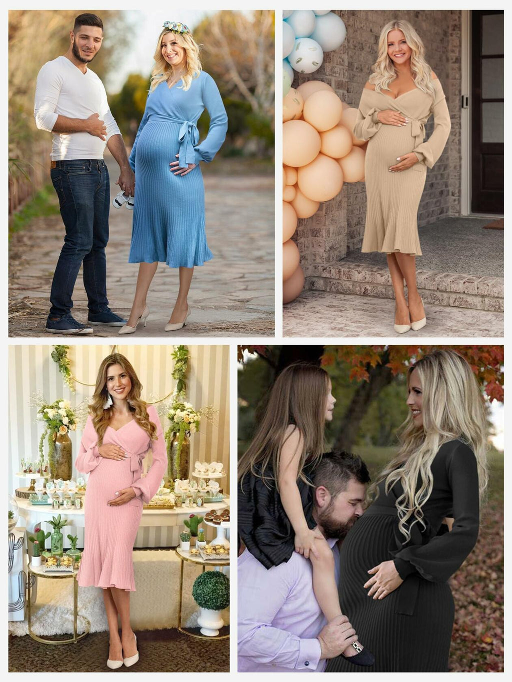V FOR CITY Maternity Sweater Dress Wrap Knit Pleated Midi Blue Size M